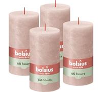 Bolsius - Lot de 4 bougies pilier rustique - Rose brumeux - 13 x 7 cm - Longue durée de combustion de 60 heures