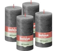 BOLSIUS - Lot de 4 bougies pilier rustiques - anthracite - 13 x 7 cm - gris foncé - Durée de combustion : 60 heures - Sans huile de palme