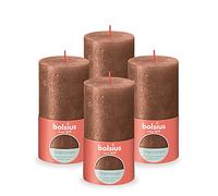 Bolsius Lot de 4 bougies pilier rustiques - Cuivre scintillant - Longue durée de combustion de 62 heures - Bougie de maison - Décoration d'intérieur - Sans parfum - Avec cire naturelle végétalienne -