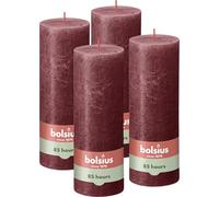 Bolsius - Lot de 4 bougies pilier rustiques - Rouge foncé - Longue durée de combustion de 85 heures - Non parfumée - Cire végétalienne naturelle - Sans huile de palme - 19 x 7 cm