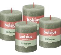 Bolsius - Lot de 4 bougies pilier rustiques - Vert foncé - Longue durée de combustion de 35 heures - Non parfumée - Cire végétalienne naturelle - Sans huile de palme - 8 x 7 cm