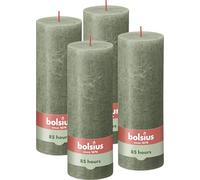 Bolsius - Lot de 4 bougies pilier rustiques - Vert foncé - Longue durée de combustion de 85 heures - Non parfumée - Cire végétalienne naturelle - Sans huile de palme - 19 x 7 cm