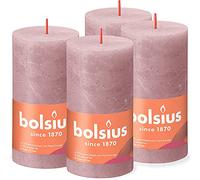 BOLSIUS - Lot de 4 bougies pilier rustiques - Vieux rose - 13 cm - Ne goutte pas - Bougies non parfumées