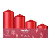 Bolsius - Lot de 4 bougies piliers lisses - Saison de l'Avent -Différentes tailles 12-10-8-6 cm - Ø48mm - Longue durée de combustion - Sans parfum - Avec cire végétale naturelle - Sans huile de palme