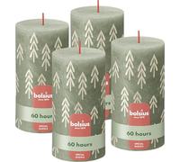 Bolsius Lot de 4 bougies piliers rustiques Silhouette - Vert avec impression - 13 x 7 cm - Longue durée de combustion - Bougie domestique - Contient de la cire végétale naturelle - Sans huile de palme