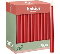 Bolsius Lot de 50 bougies coniques lisses - Rouge - 24,5 cm - Bougies décoratives ménagères - Durée de combustion 7 heures - Non parfumées - Contient de la cire végétale naturelle - Sans huile de