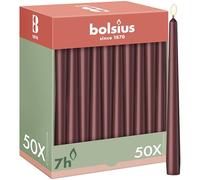 Bolsius Lot de 50 bougies coniques lisses - Rouge bordeaux - 24,5 cm - Bougies décoratives ménagères - Durée de combustion 7 heures - Non parfumées - Contient de la cire végétale naturelle - Sans