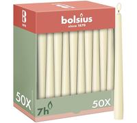 Bolsius Lot de 50 bougies pointues lisses - Ivoire - 24,5 cm - Bougies décoratives ménagères - Durée de combustion 7 heures - Non parfumées - Contient de la cire végétale naturelle - Sans huile de