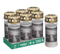 Bolsius - Lot de 6 bougies funéraires - Blanc - Longueur : 120 heures - Bougie funéraire et mémorial Avec motif - Montagne - N° 5