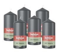 Bolsius - Lot de 6 bougies piliers - Gris - 12 cm - Durée de combustion : 33 heures - Avec extraits naturels - Cire végétale naturelle - Sans huile de palme