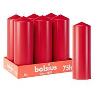 Bolsius - Lot de 6 bougies piliers lisses - Rouge - 20 x 7 cm - Durée de combustion 75 heures - Non parfumées - Contient de la cire végétale naturelle - Sans huile de palme