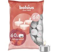 Bolsius Lot de 60 bougies chauffe-plat - Longue durée de combustion de 6 heures - Décoration d'intérieur - Sans parfum - Ne coulent pas, sans fumée ni huile de palme - Cire naturelle végane - Blanc