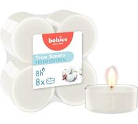 Bolsius - Lot de 8 Bougies Chauffe-Plat Maxi Parfum - Coton Frais - Durée de Combustion: 8 Heures - Extraits naturels - Cire végétalienne - sans Huile de Palme