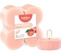 Bolsius - Lot de 8 Bougies Chauffe-Plat Maxi Parfum - Pêche - Longue durée de Combustion de 8 Heures - Extraits naturels - Cire végétalienne - sans Huile de Palme