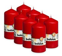 Bolsius Lot de 8 bougies piliers lisses - Rouge - Bougies décoratives - Longueur : 43 heures - Non parfumées - Cire végétale naturelle - 13 x 7 cm