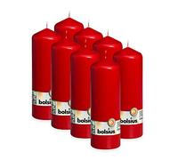 Bolsius Lot de 8 bougies piliers lisses - Rouge - Bougies décoratives - Longueur : 75 heures - Non parfumées - Cire végétale naturelle - 20 x 7 cm