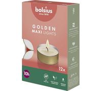 Bougies chauffe-plat maxi Bolsius avec godet doré - 12 pièces - 10 heures de combustion - Bougies décoratives pour la maison - Non parfumées - À base de cire végétale naturelle - Sans huile de palme