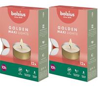 Bolsius Maxi-Teelichter mit goldenem Becher - 12 Stk. - 10 Stunden Brenndauer - Dekorative Haushaltskerzen - Unparfümiert - Mit Natürlichem Pflanzenwachs - Ohne Palmöl (Lot de 2)