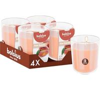 Bolsius - Pêche - Orange - Lot de 4 Bougies Parfumées - 9,7 x 8,5 cm - Durée de combustion: 45 heures - Avec extraits naturels - Cire végétale naturelle - Sans huile de palme