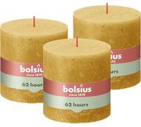 Bolsius - Rustik Lot de 3 bougies pilier XXL Jaune 10 x 10 cm - Bougies décoratives pour ménage - Longueur de combustion 62 heures - Sans parfum - Cire végétale naturelle - Sans huile de palme