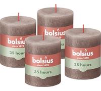 Bolsius - Rustik Lot de 4 bougies piliers - Gris clair - 8 x 7 cm - Bougies décoratives pour ménage - Longueur de combustion : 35 heures - Sans parfum - Cire végétale naturelle - Sans huile de palme