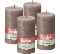 Bolsius - Rustik Lot de 4 bougies piliers - Taupe - Bougies décoratives pour la maison - Durée de combustion : 60 heures - Sans parfum - Cire végétale naturelle - Sans huile de palme - 13 x 7 cm