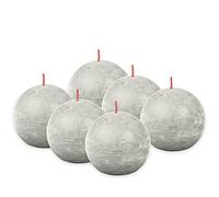 Bolsius - Rustik Lot de 6 bougies sphériques - Gris clair - Bougie décorative - Durée de combustion 25 heures - Sans parfum - Cire végétale naturelle - Sans huile de palme - Ø 7,6 cm