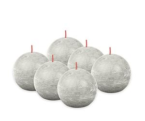 Bolsius - Rustik Lot de 6 bougies sphériques - Gris clair - Bougie décorative - Durée de combustion 25 heures - Sans parfum - Cire végétale naturelle - Sans huile de palme - Ø 7,6 cm