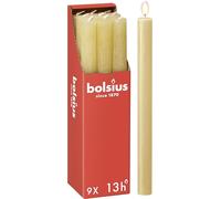 Bolsius - Rustik Lot de 9 bougies à tige - Beige - Longueur : 13 heures - Sans parfum - Cire végétale naturelle - Sans goutte - Sans huile de palme - 27 x 2,3 cm