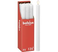 Bolsius - Rustik Lot de 9 bougies à tige - Blanc - Longueur : 13 heures - Sans parfum - Cire végétale naturelle - Sans goutte - Sans huile de palme - 27 x 2,3 cm