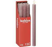 Bolsius - Rustik Lot de 9 bougies à tige - Ash Rose - Longueur : 13 heures - Sans parfum - Cire végétale naturelle - Sans goutte - Sans huile de palme - 27 x 2,3 cm