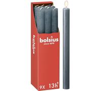 Bolsius - Rustik Lot de 9 bougies à tige - bleu - Longueur : 13 heures - Sans parfum - Cire végétale naturelle - Sans goutte - Sans huile de palme - 27 x 2,3 cm