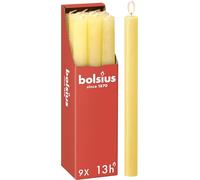 Bolsius - Rustik Lot de 9 bougies à tige - Jaune - Longueur : 13 heures - Sans parfum - Cire végétale naturelle - Sans goutte - Sans huile de palme - 27 x 2,3 cm - Pâques