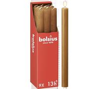 Bolsius - Rustik Lot de 9 bougies à tige - Vert olive - Longueur : 13 heures - Sans parfum - Cire végétale naturelle - Sans goutte - Sans huile de palme - 27 x 2,3 cm