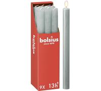 Bolsius - Rustik Lot de 9 bougies à tige - Vert - Longueur : 13 heures - Sans parfum - Cire végétale naturelle - Sans goutte - Sans huile de palme - 27 x 2,3 cm