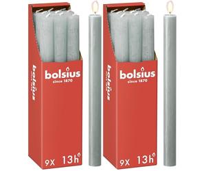 Bolsius - Rustik Stabkerzen - Jadegrün - 9 Stück - 27 x 2.3 cm - Länge Brenndauer 13 Stunden - Unparfümierte - Enthält Natürliches Pflanzenwachs - Ohne Palmöl (Lot de 2)