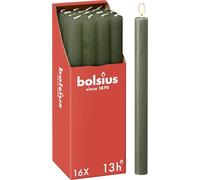 Bolsius - Rustik Stabkerzen - Olivgrün - 16 Stück - 27 x 2.3 cm - Länge Brenndauer 13 Stunden - Unparfümierte - Enthält Natürliches Pflanzenwachs - Ohne Palmöl