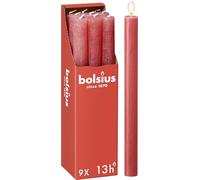 Bolsius - Rustik Lot de 9 bougies à tige - Fleur Rose - Longueur : 13 heures - Sans parfum - Cire végétale naturelle - Sans goutte - Sans huile de palme - 27 x 2,3 cm