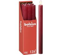 Bolsius - Rustik Lot de 9 bougies à tige - Delicate Rouge - Longueur : 13 heures - Sans parfum - Cire végétale naturelle - Sans goutte - Sans huile de palme - 27 x 2,3 cm