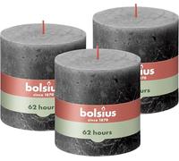 Bolsius Rustik Stumpenkerze XXL - Anthrazit - 3 Stück - 10 x 10 cm - Dekorative Haushaltkerzen - Länge Brenndauer 62 Stunden - Unparfümierte - Enthält Natürliches Pflanzenwachs - Ohne Palmöl