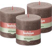 Bolsius - Rustik Lot de 3 bougies pilier XXL - Taupe - 10 x 10 cm - Bougies décoratives pour ménage - Longueur de combustion 62 heures - Sans parfum - Cire végétale naturelle - Sans huile de palme