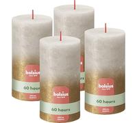 Bolsius - Bougies pilier rustiques - Métal décoloré - Gris sable et doré - 13 cm (lot de 4)- Longue durée de combustion de 60 heures