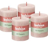 Bolsius - Bougie pilier rustique - Rose - 8 x 7 cm - Lot de 4 - Durée de combustion de 35 heures - Décoration - Non parfumée - Cire naturelle végétalienne - Sans huile de palme