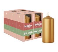 bolsius - Special Essentials - Bougies Pilier Lisses - Lot de 4 - Or Métallique - 12 cm - Bougies Décoratives - Fabriquées avec Cire Végétale Naturelle - Sans Huile de Palme