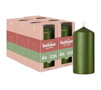 bolsius - Special Essentials - Bougies Pilier Lisses - Lot de 4 - Vert Métallique - 12 cm - Bougies Décoratives - Fabriquées avec Cire Végétale Naturelle - Sans Huile de Palme