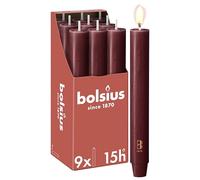 Bolsius Bougie chandelles XL rustique - 23 x 3 cm - Rouge bordeaux - 9 pièces - Longueur de combustion : 15 heures - Non parfumée - Contient de la cire végétale naturelle - Sans huile de palme