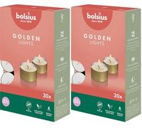 Bolsius Teelichter mit goldenem Becher - 30 Stk. - 8 Stunden Brenndauer - Dekorative Haushaltskerzen - Unparfümiert - Mit Natürlichem Pflanzenwachs - Ohne Palmöl (Lot de 2)