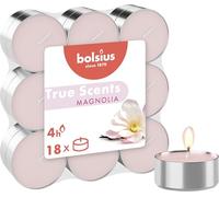 bolsius - True Scents - Lot de 18 Bougies Chauffe-Plat Parfum - Magnolie - Durée de Combustion 4 Heures - Décoration - Extraits naturels - avec Cire Naturelle végétalienne