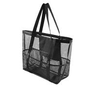 Bolso Playa Malla Mujer Bolso Hombro Femenino | Red Almacenamiento Supermercado, Tote Grande Impermeable, Picnic Reforzada con 8 Bolsillos, Noir, Voir description