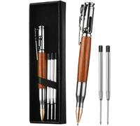 Bolt Action Premium Retractable Office Writing Ballpoint Pen With 5 Refills And Gift Box, Metal, For Edc Signature Office School Business Pen (Wood Grain)